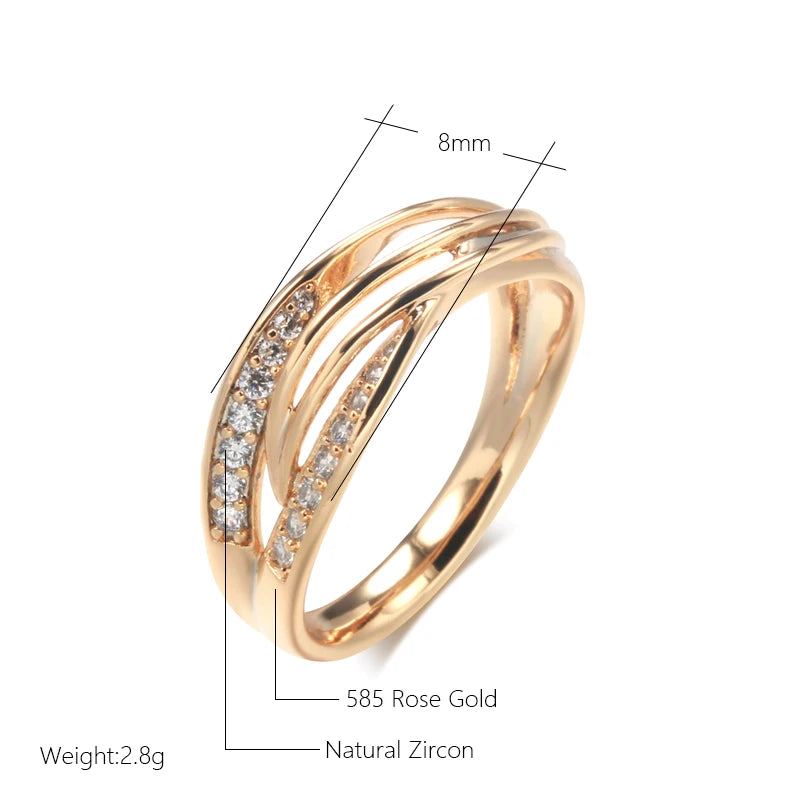 Simple Geometry Cross Ring for Women Fashion Design 585 Rose Gold with Natural Zircon Korean Party Daily Jewelry Girl