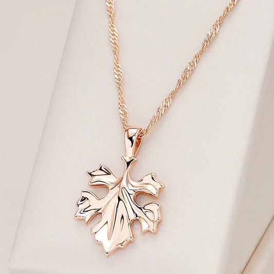 Leaf Pendant Necklace Fashion 585 Rose Gold Color Creative Metal Jewelry Unique Romantic Daily Necklace