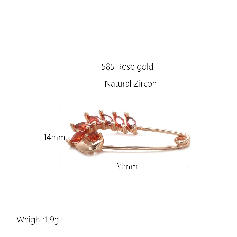 New Unique Red Natural Zircon Boutonniere 585 Rose Gold Fine Brooch for Women Fashion Creative Wedding Jewelry Hot