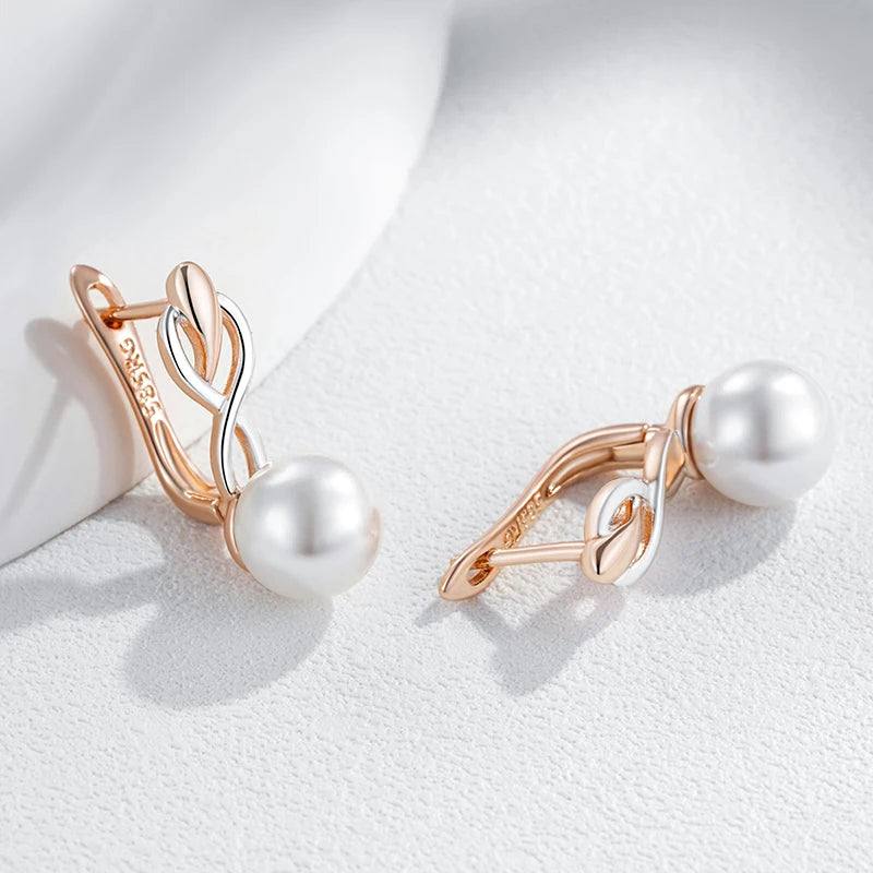 Fashion Geometry Pearl Drop Earrings for Women 585 Rose Gold Silver Color Mix Natural Zircon Boho Ethnic Wedding Jewelry