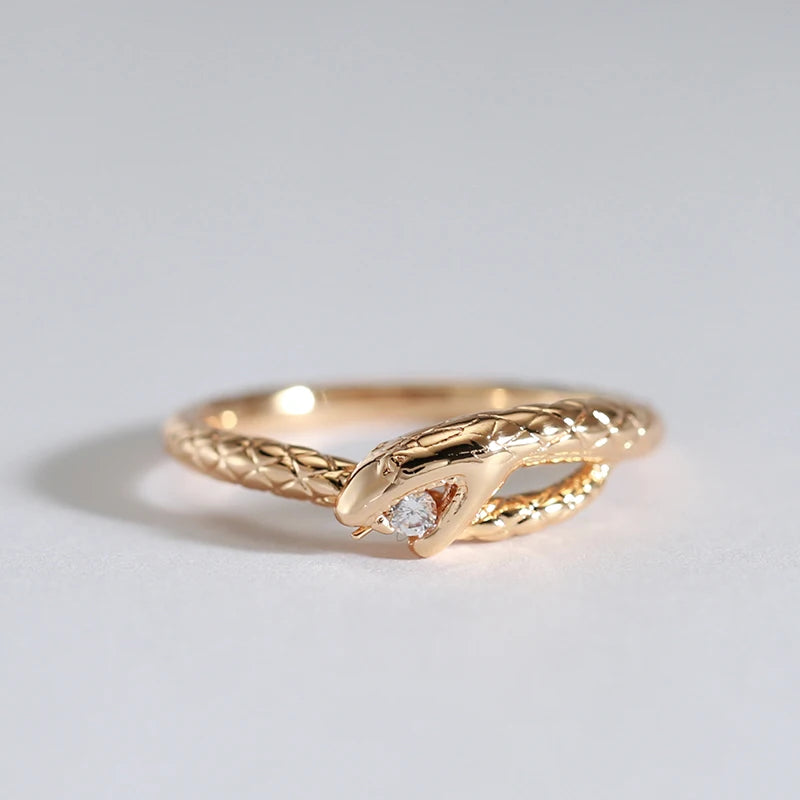 Snake Rings for Women 585 Rose Gold with Natural Zircon Heavy Metals Punk Rock Ring Vintage Animal Jewelry 