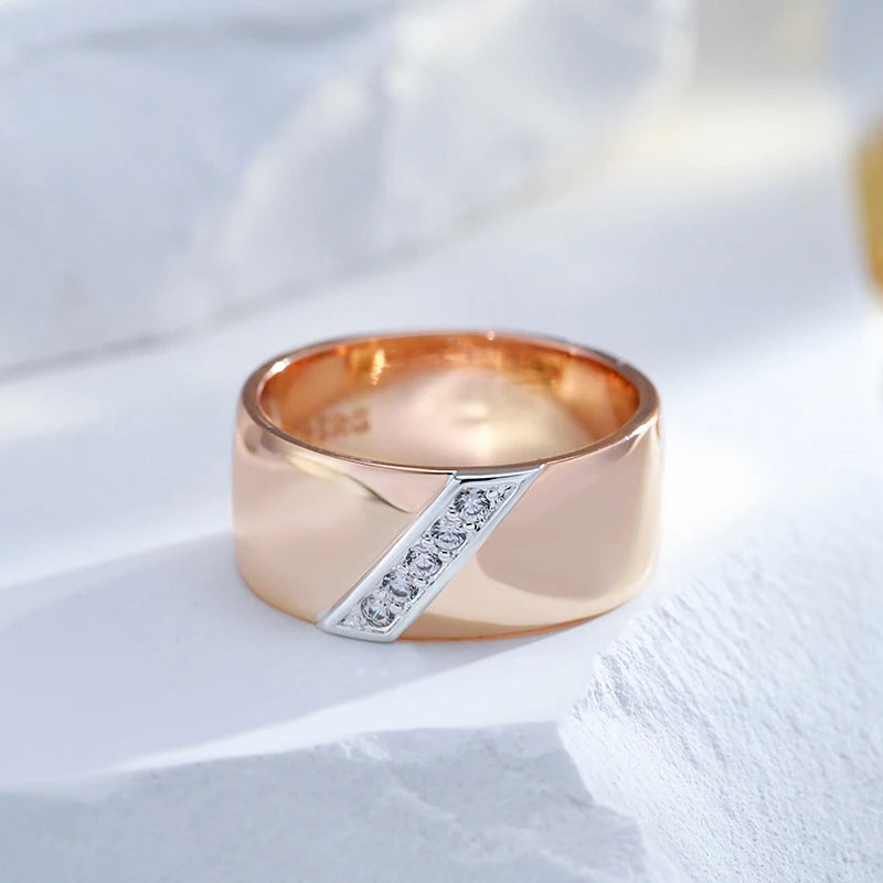 Luxury Natural Zircon 9Mm Width Rings for Women 585 Rose Gold Silver Color Mix Setting Design Daily  Jewelry