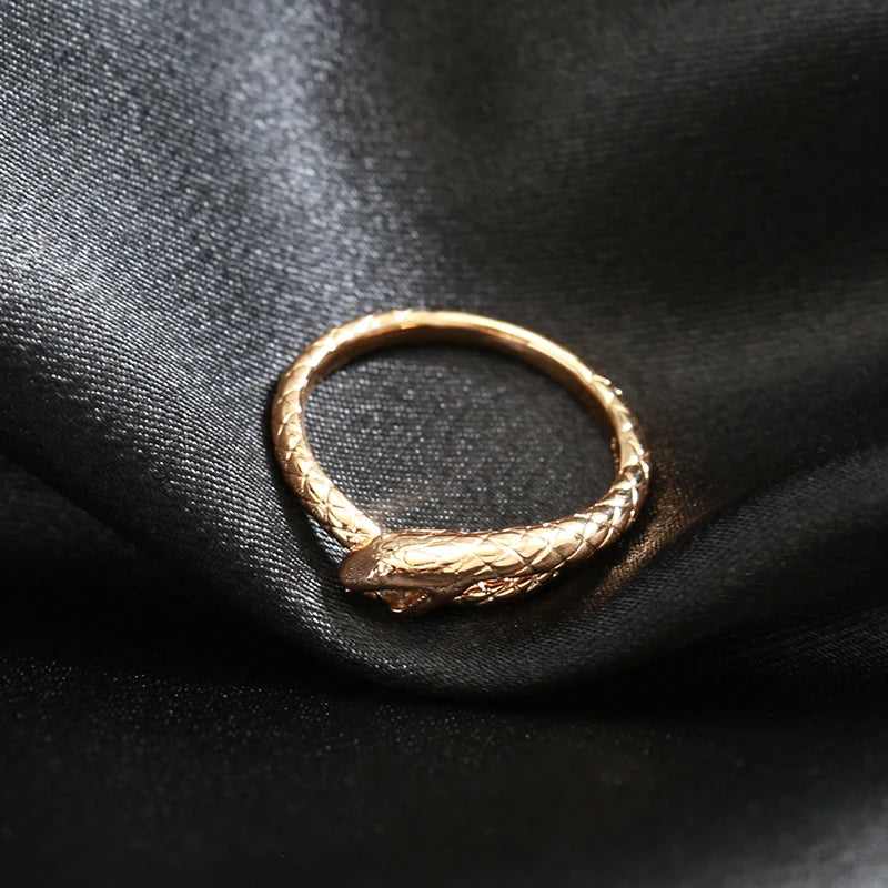 Snake Rings for Women 585 Rose Gold with Natural Zircon Heavy Metals Punk Rock Ring Vintage Animal Jewelry 