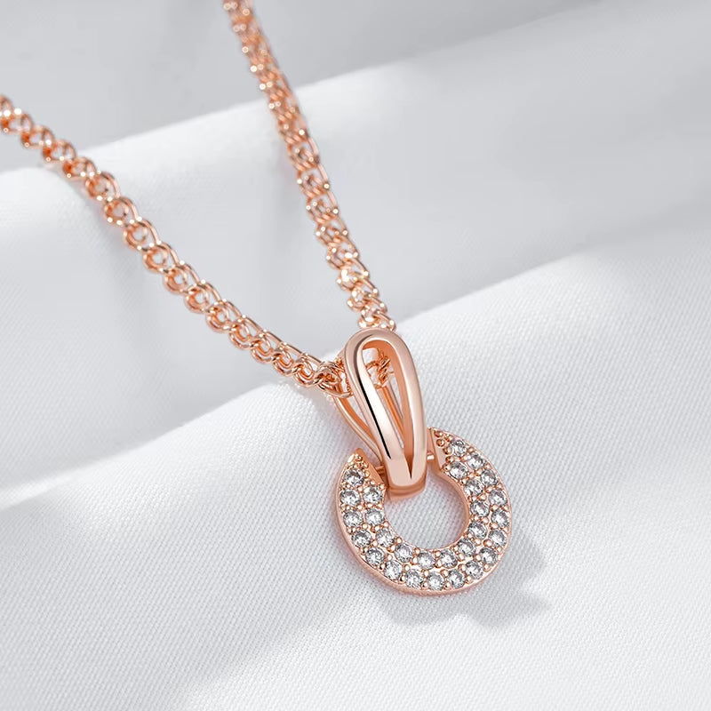 O simple Style  Natural Zircon Pendant Necklace for Women Unique Design 585 Rose Gold Color Bride Wedding Jewelry Gift