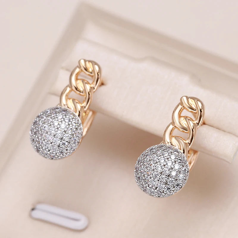 New Arrivals Micro-Wax Inlay Natural Zircon Earrings 585 Rose Gold Color Fashion Women Wedding Jewelry round Earrings