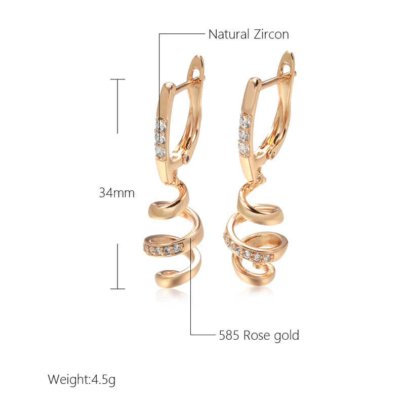 New 585 Rose Gold Drop Earrings for Women Natural Zircon Bridal Wedding Geometry Rotate Earrings Fashion Daily Jewelry
