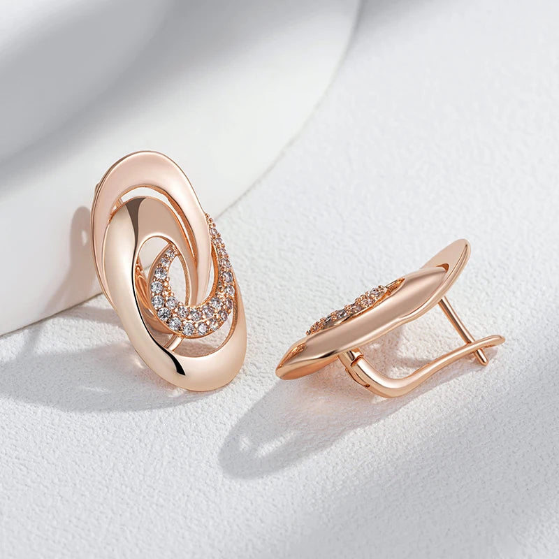 Daily Fine Jewelry Sets 585 Rose Gold Color Natural Zircon Big Ring Earrings Necklace for Women