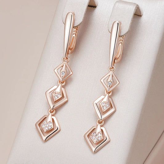 Hollow Geometry Drop Earring for Women 585 Rose Gold Color Shiny Natural Zircon Daily Fine Ethnic Jewelry