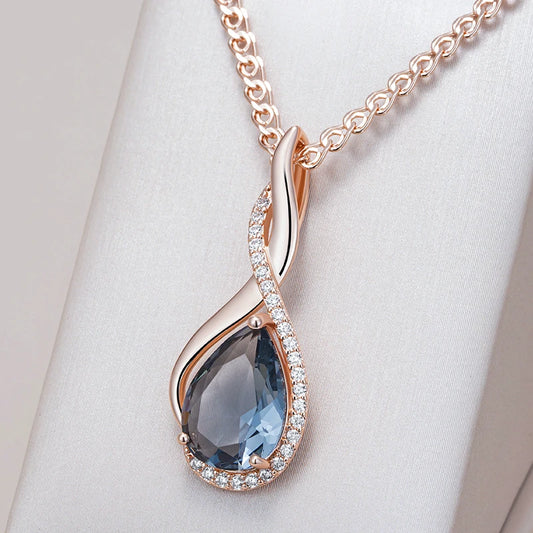 Shiny Grey Natural Zircon Pendant Necklace for Women Fashion 585 Rose Gold Color High Quality Daily Fine Vintage Jewelry