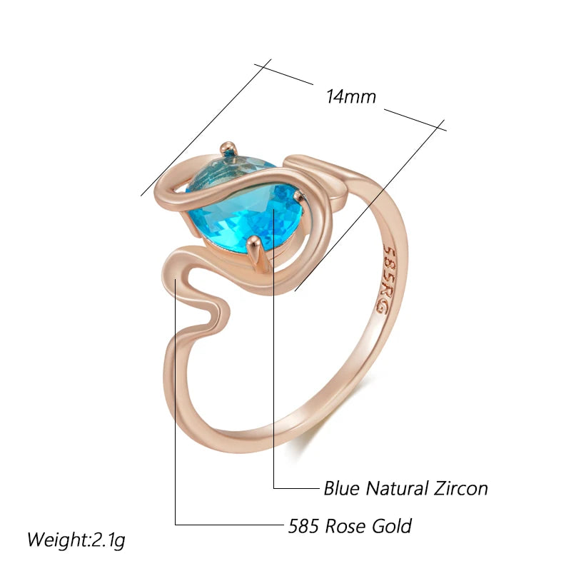 Hot Simple Romantic Blue Natural Zircon Wedding Rings for Women Luxury 585 Rose Gold Color Daily Fine Jewelry Best Gift