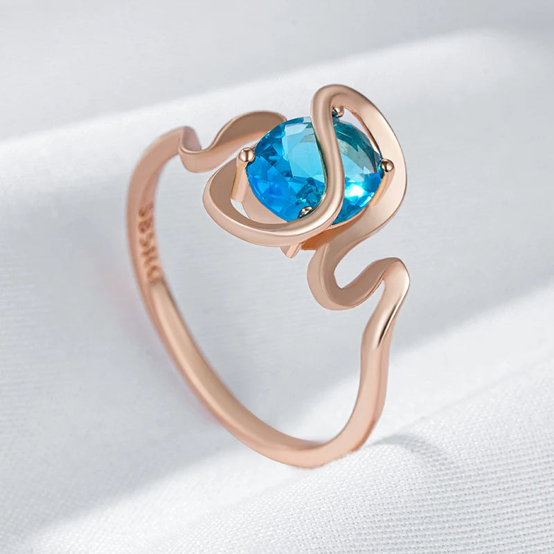 Hot Simple Romantic Blue Natural Zircon Wedding Rings for Women Luxury 585 Rose Gold Color Daily Fine Jewelry Best Gift