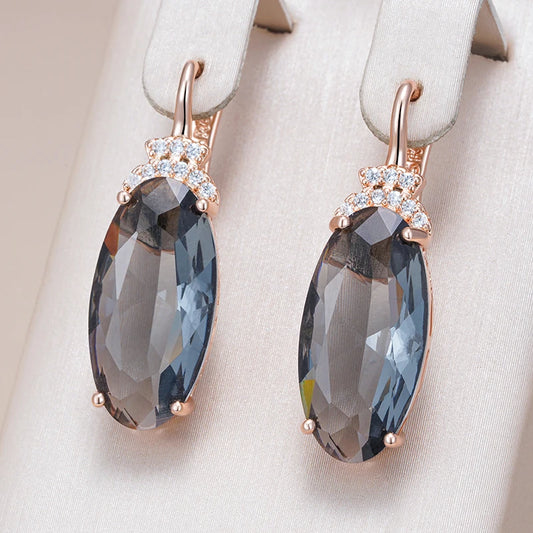 Grey Oval Drop Dangle Earrings for Women 585 Rose Gold Color with Natural Zircon High Quality Daily Fine Jewelry