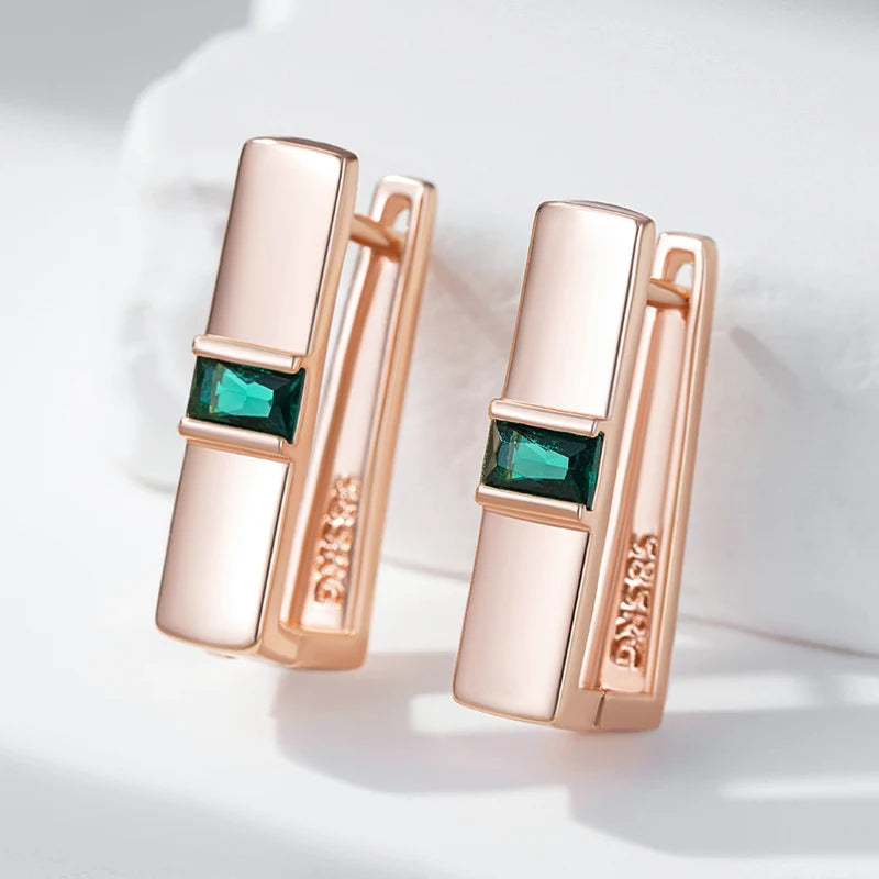 Simple Earrings Unique Square Green Natural Zircon Accessories Women Vintage Wedding Jewelry