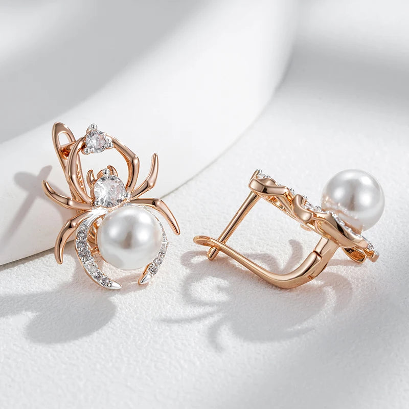 Punk Spider Pearl English Earrings for Women Fashion 585 Rose Gold Silver Color Mix Party Accessories Retro Jewelry