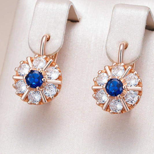 English Flower Earring for Women Trend Blue Natural Zircon Accessories High Quality Daily Jewelry