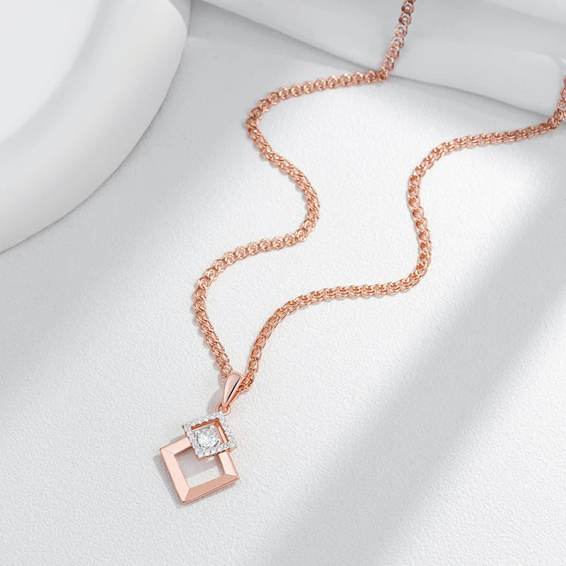 Hot Fashion 585 Rose Gold Silver Color Mix Pendant Necklace for Women Shiny Natural Zircon Accessories Daily Fine Jewelry