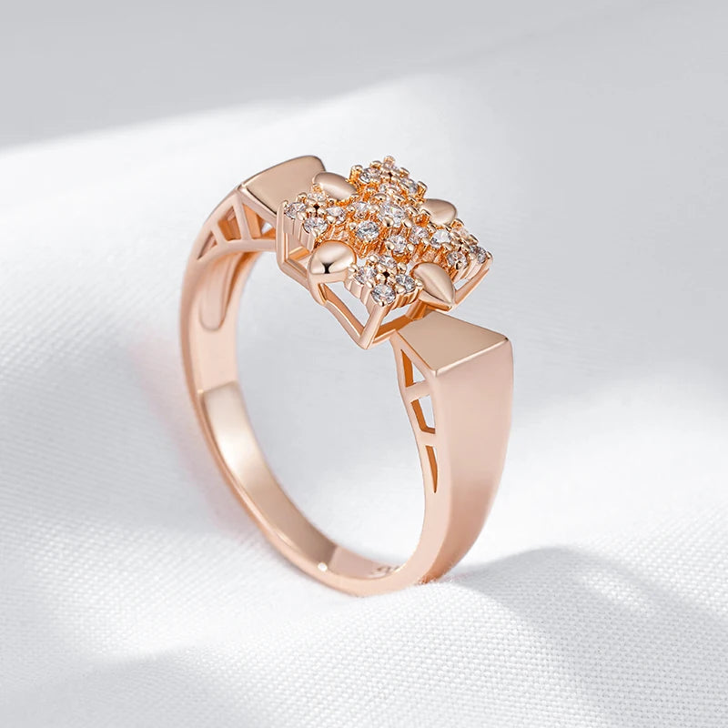 Crystal Flower Ring for Women Shiny Natural Zircon Ethnic Bride Accessories Daily Fine Jewelry