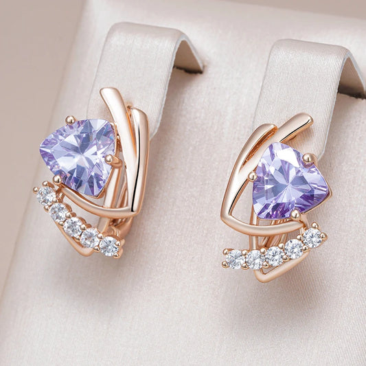 Purple Natural Zircon English Earrings for Women Fashion 585 Rose Gold Color Vintage Party Daily Jewelry