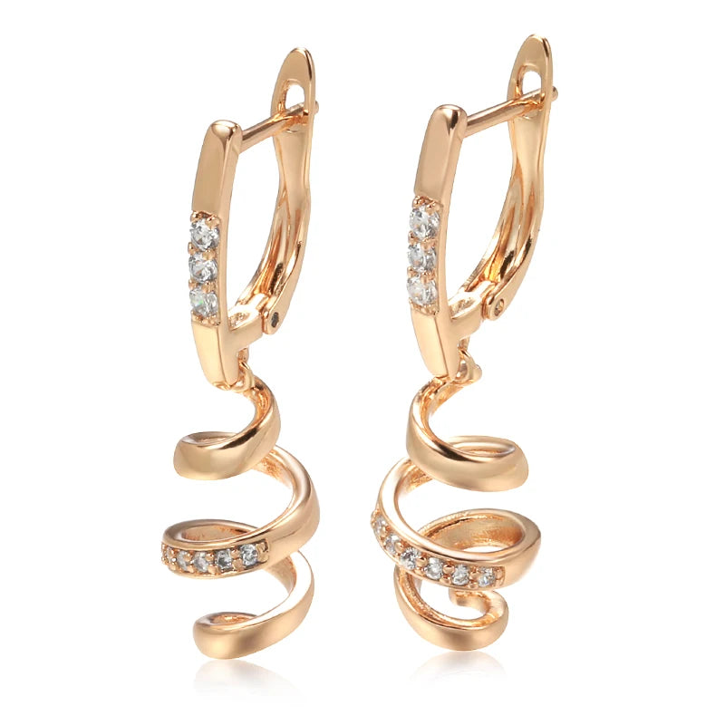 New 585 Rose Gold Drop Earrings for Women Natural Zircon Bridal Wedding Geometry Rotate Earrings Fashion Daily Jewelry