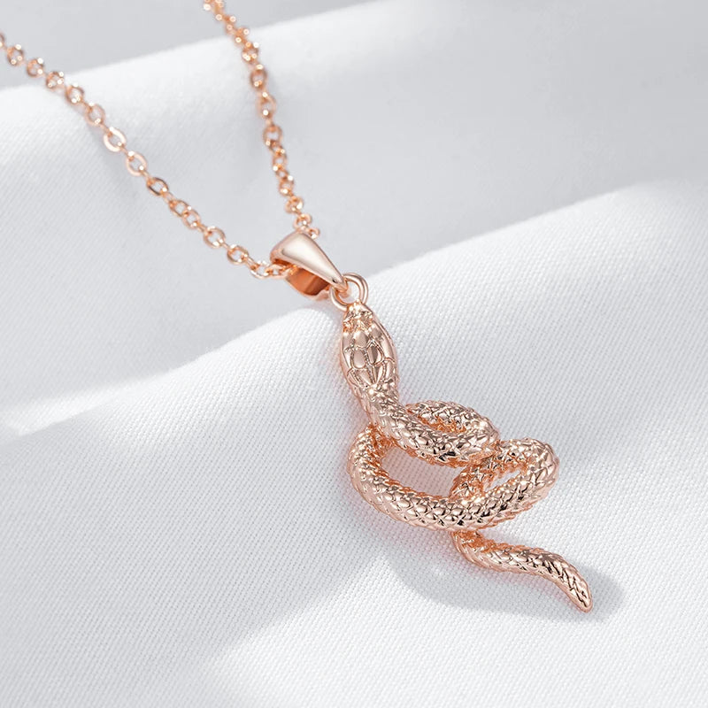 Fashion 585 Rose Gold Snake Pendant Necklace for Women Unique Heavy Metals Punk Rock Accessories Vintage Animal Jewelry