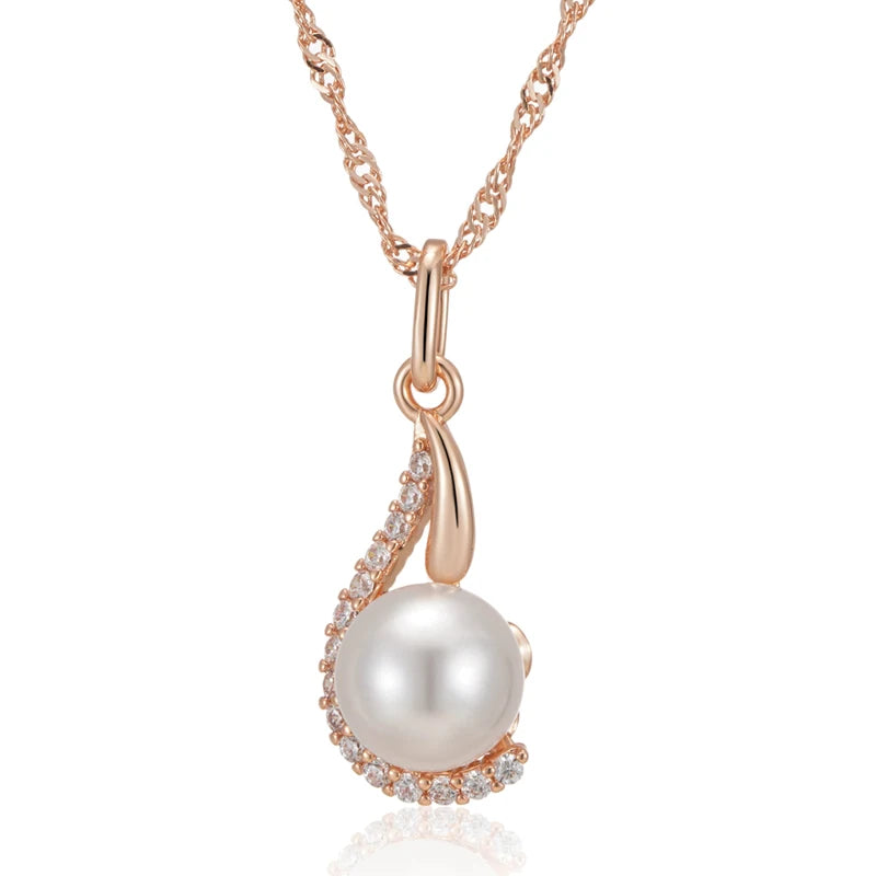 Luxury 585 Rose Gold Color Pendant Necklace for Women Unique Geometric Pearl Pendant Bride Daily Fine Jewelry 2024 New