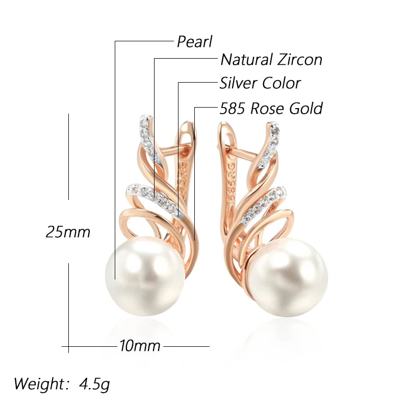 Fashion Geometry Pearl Drop Earrings for Women 585 Rose Gold Silver Color Mix Natural Zircon Boho Ethnic Wedding Jewelry