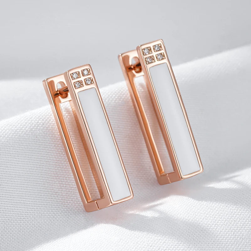 White Enamel Drop Earrings for Women Girl Wedding Party Natural Zircon Eardrop Jewelry
