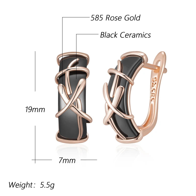 Hot 585 Rose Gold Color Black Ceramics Dangle Earrings for Women Branches Accessories High Quality Daily Fine Jewelry