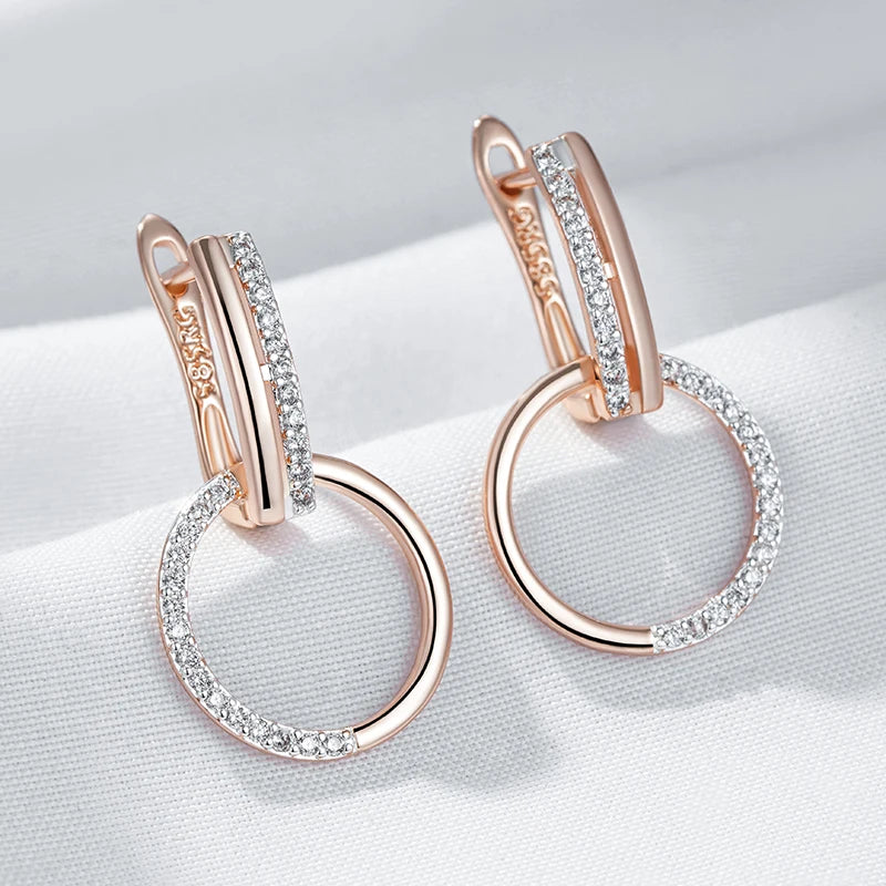 Stylish round Drop Earrings for Women Fashion 585 Rose Gold Silver Color Mix Natural Zircon Accessories Daily Jewelry