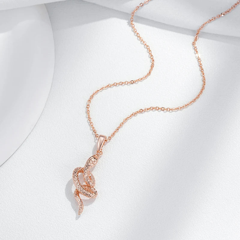 Fashion 585 Rose Gold Snake Pendant Necklace for Women Unique Heavy Metals Punk Rock Accessories Vintage Animal Jewelry