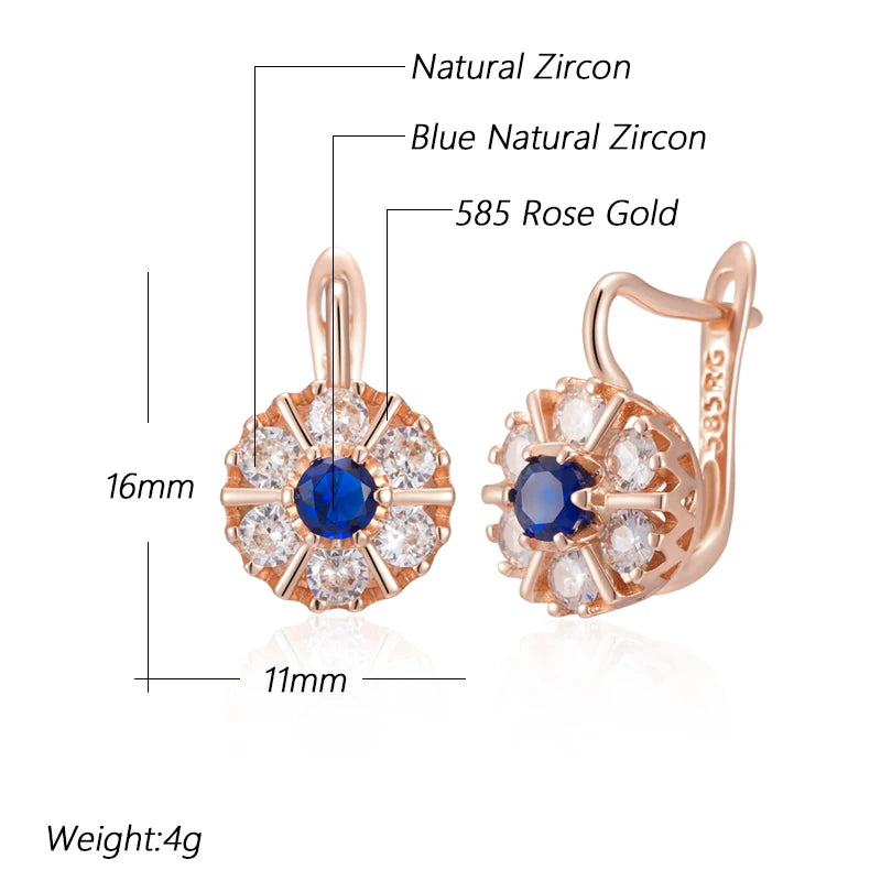 English Flower Earring for Women Trend Blue Natural Zircon Accessories High Quality Daily Jewelry