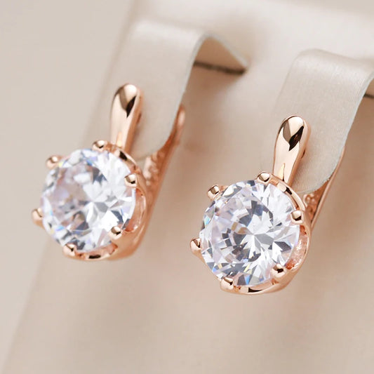 Luxury 585 Rose Gold Color English Earrings for Women Simple Shiny Big Natural Zircon Earrings Bridal Wedding Fine Jewelry