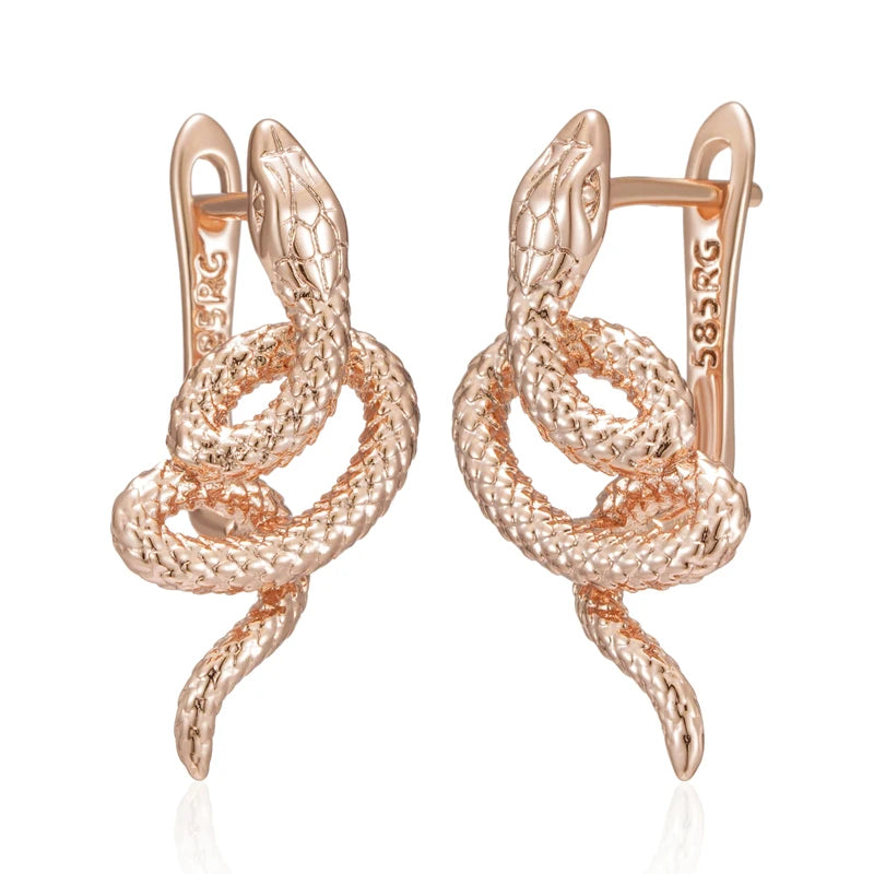 Fashion 585 Rose Gold Snake Pendant Necklace for Women Unique Heavy Metals Punk Rock Accessories Vintage Animal Jewelry