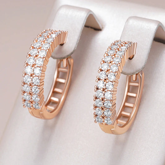 Hot Trendy 585 Rose Gold Color Hoop Earrings for Women Full Shiny Natural Zircon Accessories Vintage Bride Wedding Jewelry