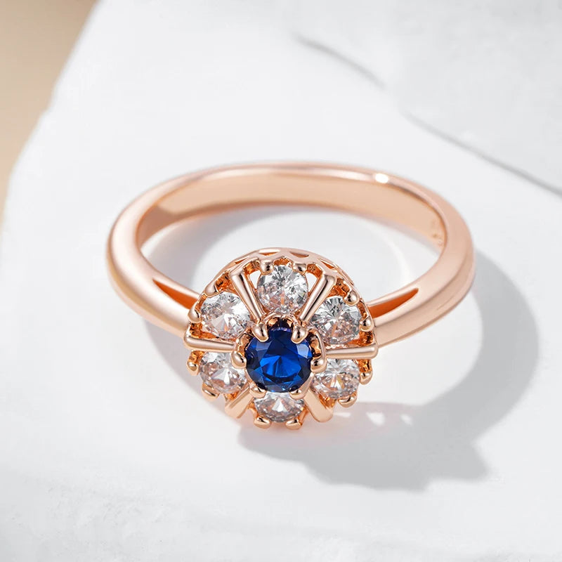 English Flower Ring for Women Trend 585 Rose Gold Color Accessories High Quality Daily Jewelry