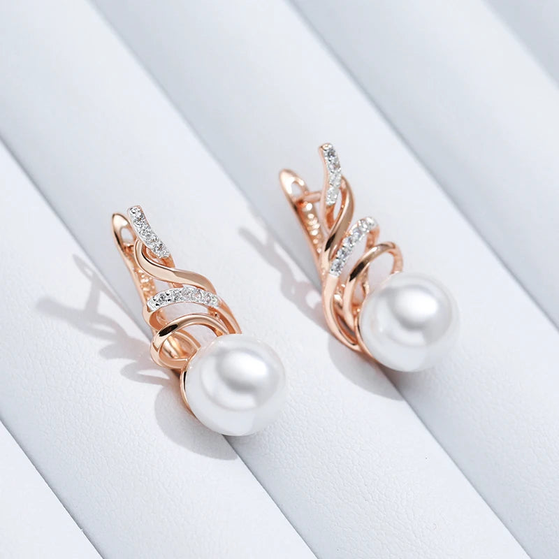 Fashion Geometry Pearl Drop Earrings for Women 585 Rose Gold Silver Color Mix Natural Zircon Boho Ethnic Wedding Jewelry