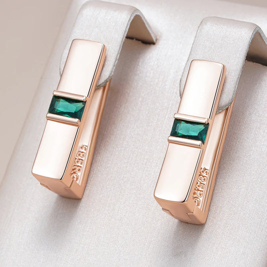 Simple Earrings Unique Square Green Natural Zircon Accessories Women Vintage Wedding Jewelry