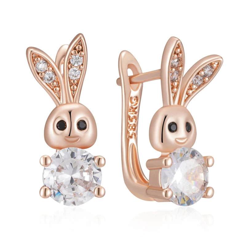 Cute Rabbit Drop Earrings for Women Shiny Natural Zircon Accessories Daily Animal Jewelry