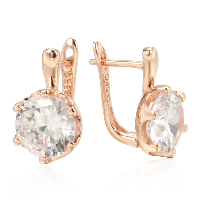 Luxury 585 Rose Gold Color English Earrings for Women Simple Shiny Big Natural Zircon Earrings Bridal Wedding Fine Jewelry
