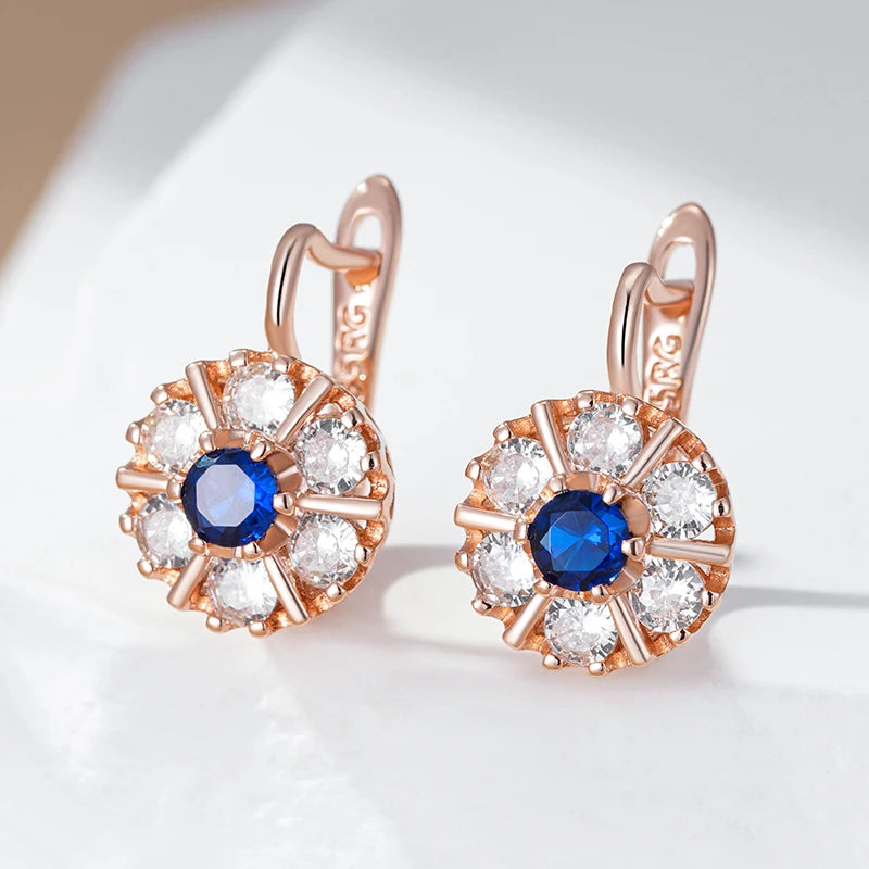 English Flower Earring for Women Trend Blue Natural Zircon Accessories High Quality Daily Jewelry