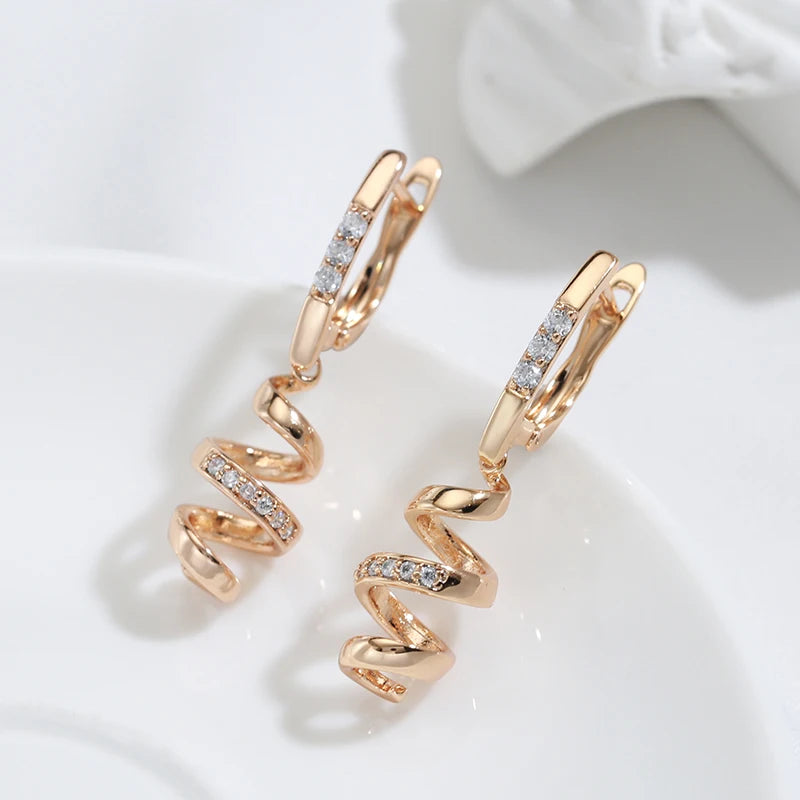 New 585 Rose Gold Drop Earrings for Women Natural Zircon Bridal Wedding Geometry Rotate Earrings Fashion Daily Jewelry