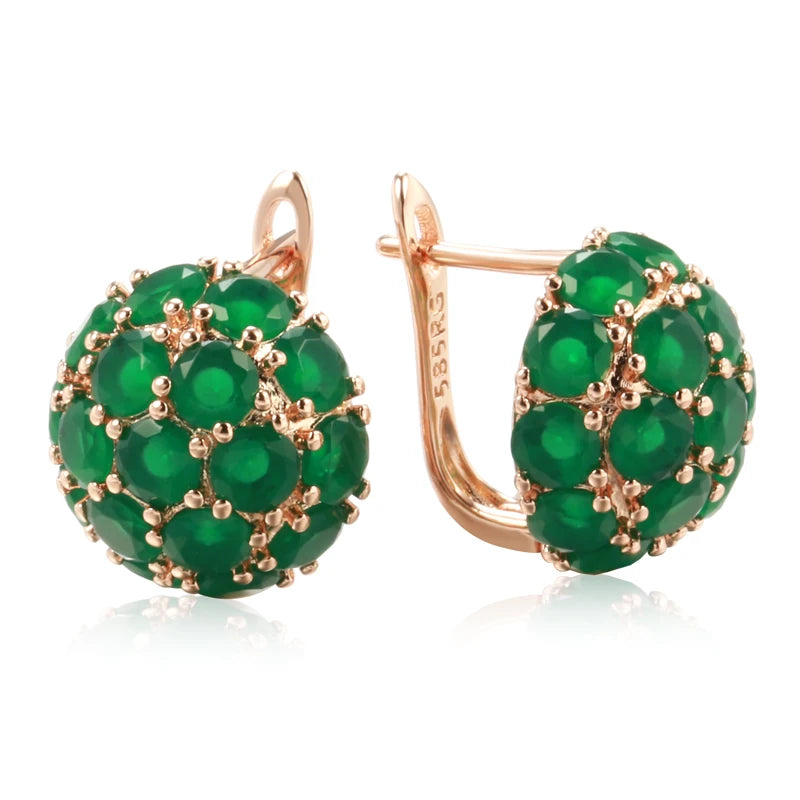 Unusual Full Sparkling Green Natural Zircon English Earrings for Women Luxury 585 Rose Gold Color Party Daily Jewelry