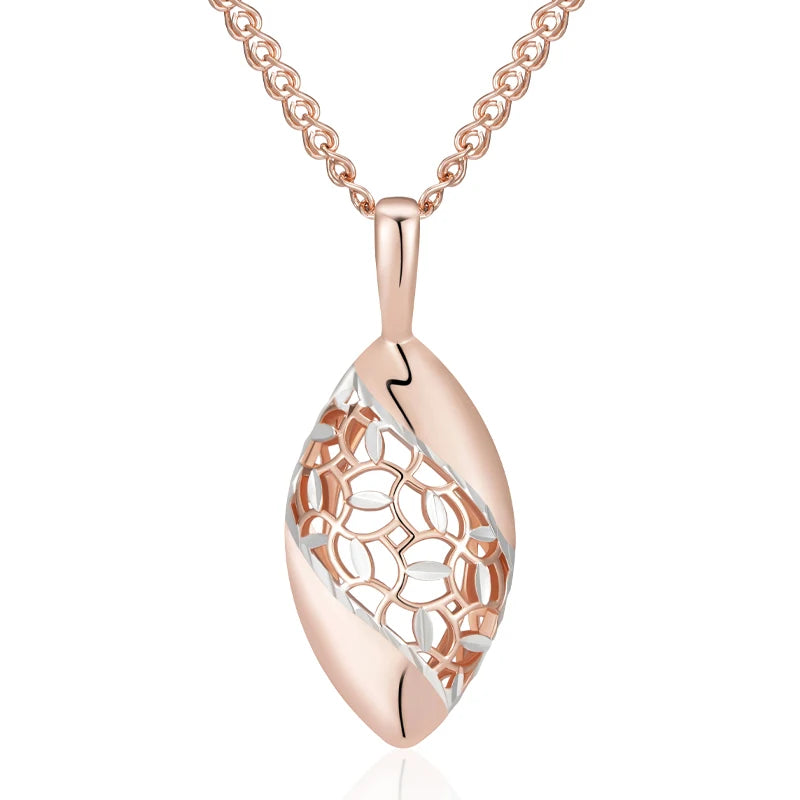 Hot Unique Flower Ethnic Bridal Pendant Necklace for Women Fashion 585 Rose Gold Silver Color Mix Daily Fine Boho Jewelry