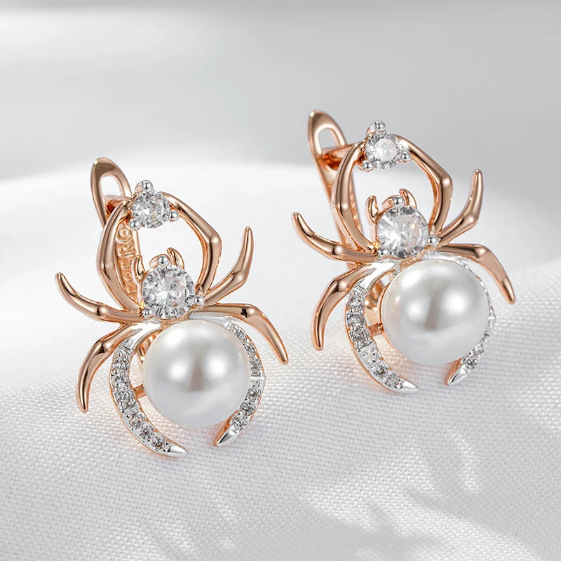 Punk Spider Pearl English Earrings for Women Fashion 585 Rose Gold Silver Color Mix Party Accessories Retro Jewelry