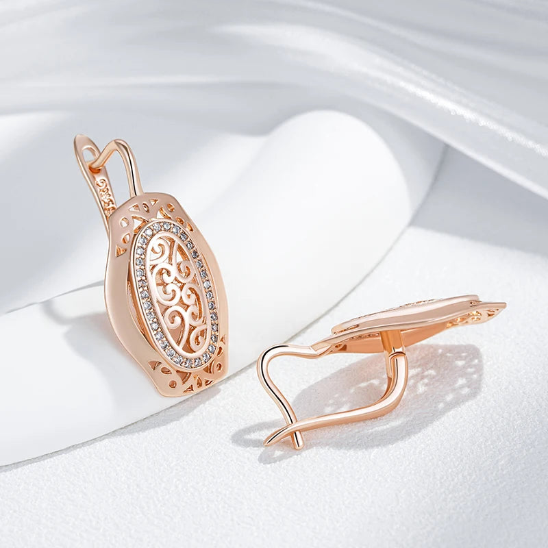 Ethnic Bride Drop Earrings for Women Hollow Pattern Natural Zircon Accessories Daily Fine Jewelry