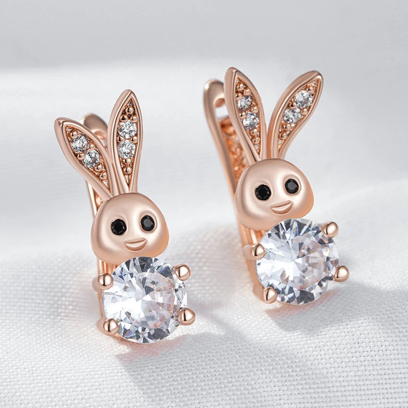 Cute Rabbit Drop Earrings for Women Shiny Natural Zircon Accessories Daily Animal Jewelry