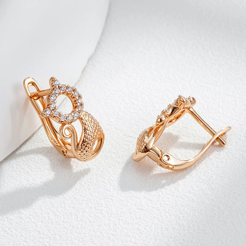 Luxury Cute Cat Earrings for Girls 585 Rose Gold Color Natural Zircon Accessories Children Baby Xmas Gifts Animal Jewelry