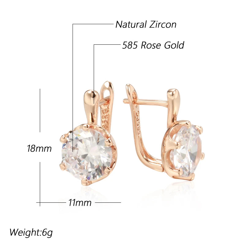 Luxury 585 Rose Gold Color English Earrings for Women Simple Shiny Big Natural Zircon Earrings Bridal Wedding Fine Jewelry