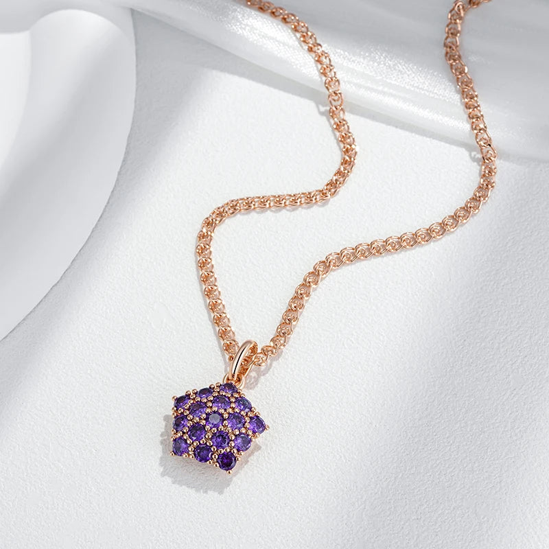 Hot Shiny Purple Natural Zircon Pendant Necklace for Women Trend 585 Rose Gold Color Wedding Fine Jewelry Crystal Gift