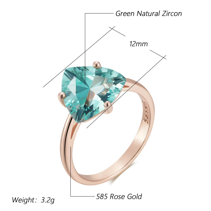 Hot Simple Romantic Green Natural Zircon Bridal Wedding Rings Luxury 585 Rose Gold Color Daily Fine Jewelry Women Gift